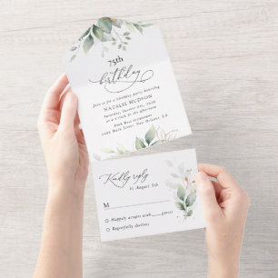 Greenery, Eucalyptus Leaves, Boho, Birthday All In One Invitation