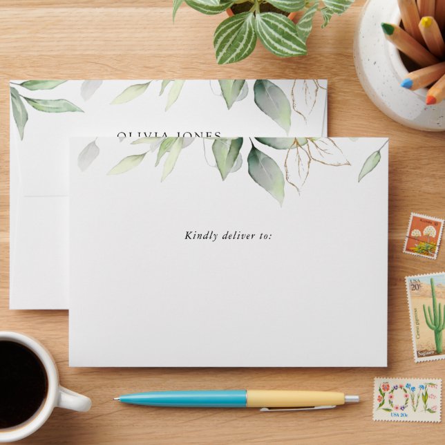 Greenery, Eucalyptus Leaves, Boho, Birthday Envelope (Desk)