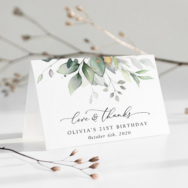 Greenery, Eucalyptus Leaves, Boho, Birthday Thank You Card (Creator Uploaded)