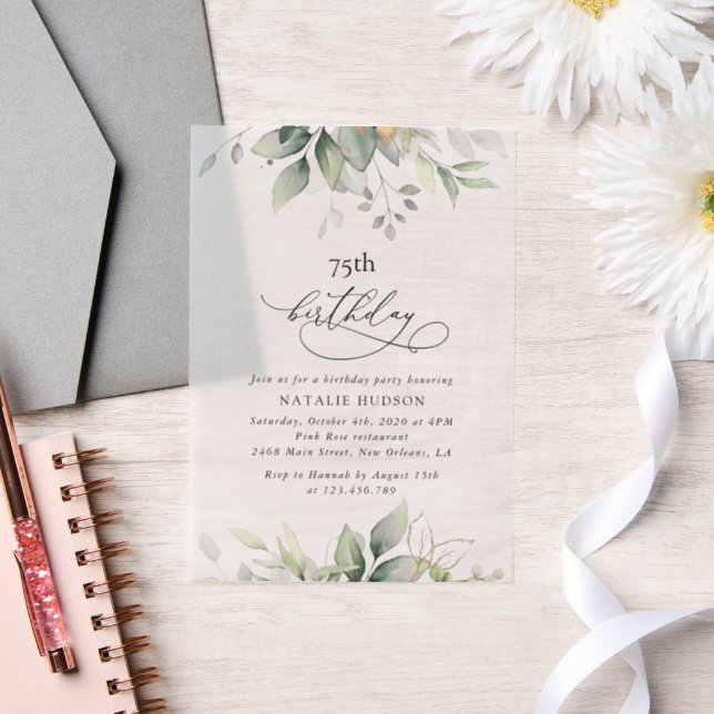 Greenery, Eucalyptus Leaves, Boho, Birthday Vellum Invitations (Wedding)
