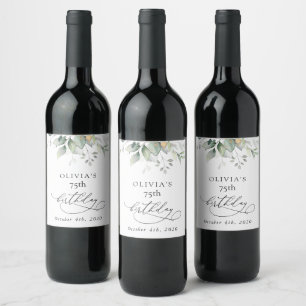 Greenery, Eucalyptus Leaves, Boho, Birthday Wine Label