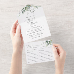 Greenery, Eucalyptus Leaves, Boho, Bridal Shower All In One Invitation