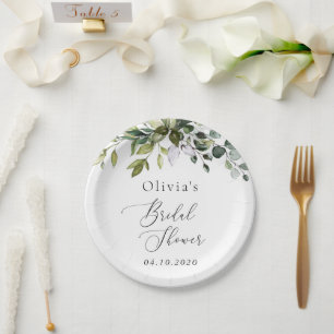Greenery, Eucalyptus Leaves, Boho, Bridal Shower Paper Plate