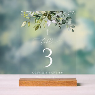 Greenery, Eucalyptus Leaves, Boho, Table Numbers Acrylic Sign
