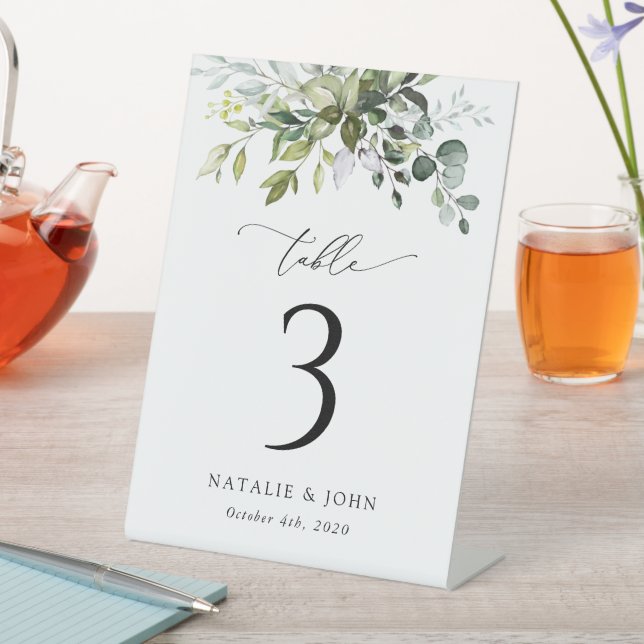 Greenery, Eucalyptus Leaves, Boho, Table Numbers  Pedestal Sign (In SItu)