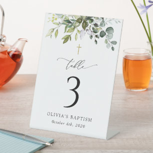 Greenery, Eucalyptus Leaves, Boho, Table Numbers Pedestal Sign