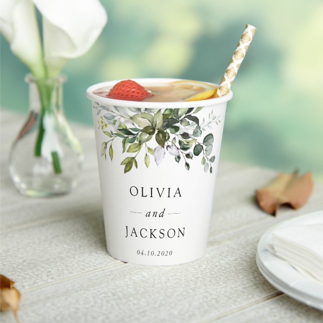 Greenery, Eucalyptus Leaves, Botanical Wedding  Paper Cups (Insitu)