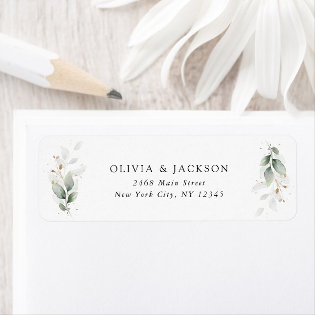 Greenery, Eucalyptus Leaves, Botanical Wedding Return Address Label (Insitu)