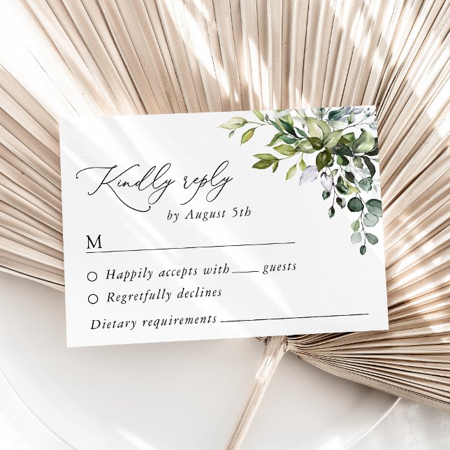 Greenery, Eucalyptus Leaves, Botanical Wedding RSVP Card (Creator Uploaded)