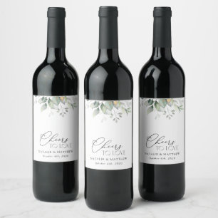 Greenery, Eucalyptus Leaves, Botanical Wedding Wine Label