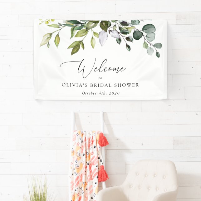 Greenery, Eucalyptus Leaves, Bridal Shower Welcome Banner (Insitu)