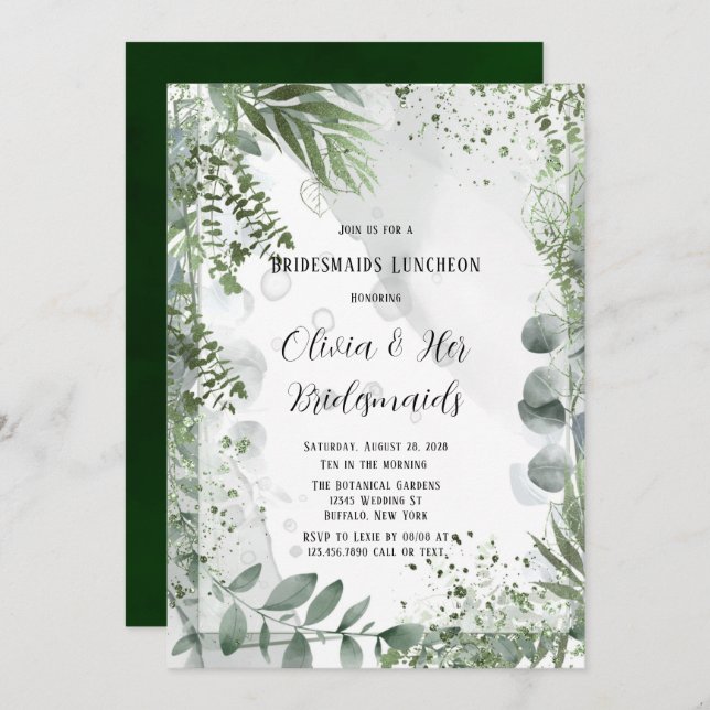 Greenery Eucalyptus Leaves Bridesmaids Luncheon Invitation (Front/Back)