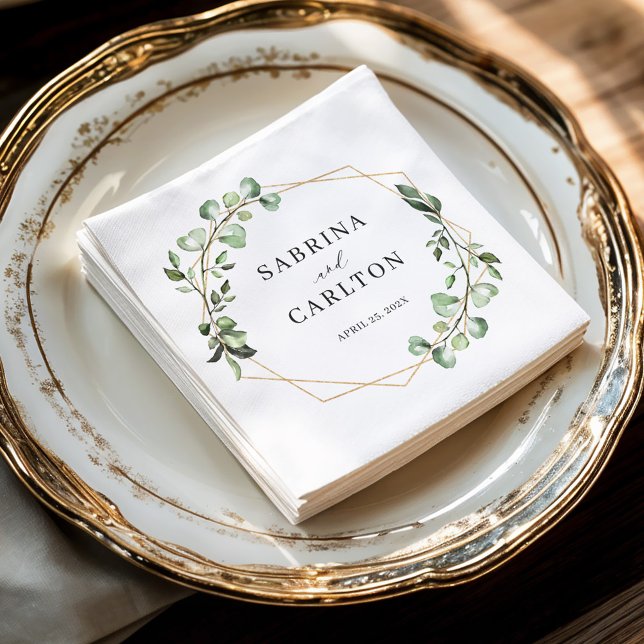 Greenery Eucalyptus Leaves Geometric Wedding Napkin (Creator Uploaded)