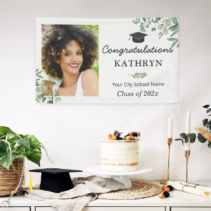 Greenery Eucalyptus Leaves Graduation Party Photo Banner
