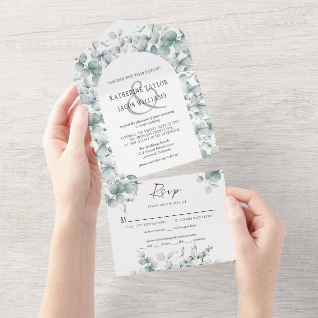 Greenery Eucalyptus Leaves Wedding All In One Invitation (Tearaway)