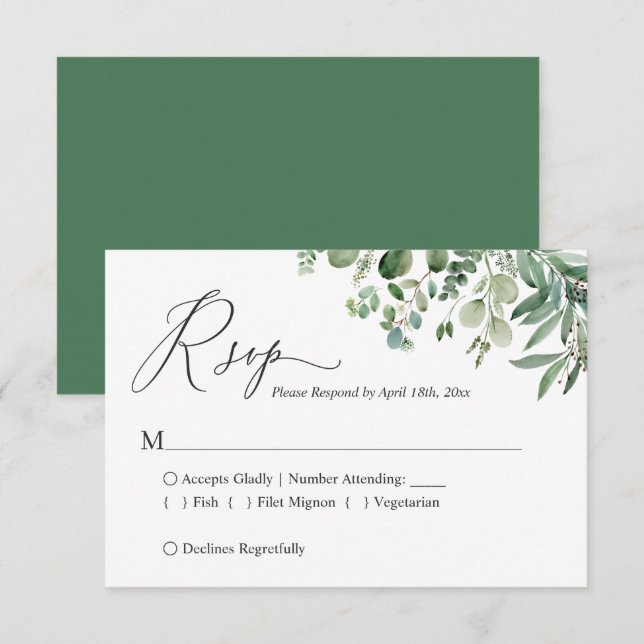 Greenery Eucalyptus Leaves Wedding RSVP Card (Front/Back)