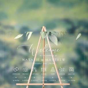 Greenery, Eucalyptus Leaves, Wedding Timeline Acrylic Sign