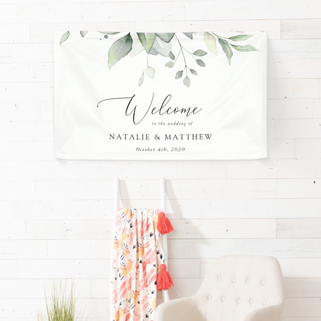 Greenery, Eucalyptus Leaves, Wedding Welcome Banner (Insitu)
