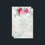 Greenery eucalyptus magenta flower wedding program<br><div class="desc">Greenery eucalyptus magenta peonies roses menu personalised wedding program template.</div>