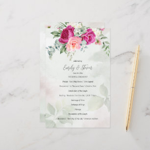 Greenery eucalyptus magenta flower wedding program