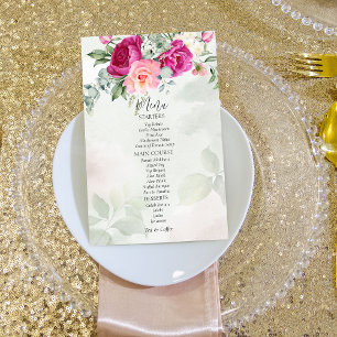 Greenery eucalyptus magenta peonies roses menu