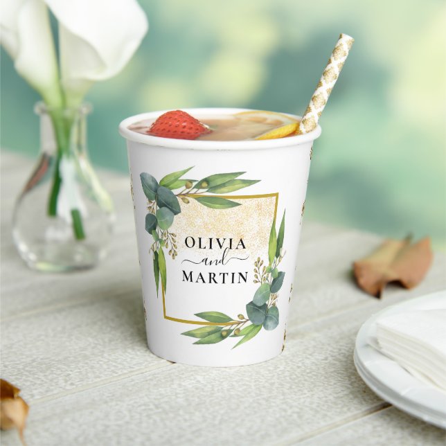 Greenery Eucalyptus Magical Sand Wedding Paper Cups (Insitu)