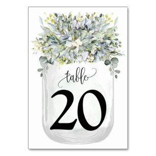 Greenery Eucalyptus Mason Jar Wedding Table Number