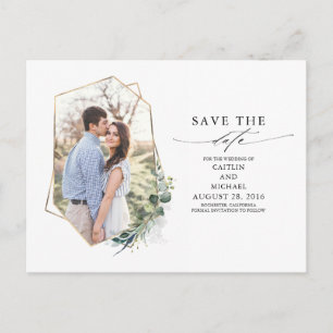 Greenery Eucalyptus Photo Save the Date Announcement Postcard