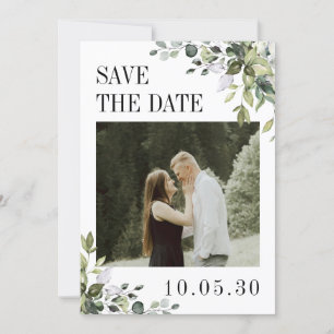 Greenery Eucalyptus Photo Wedding QR Code Back Save The Date