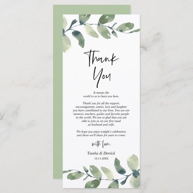 Greenery Eucalyptus Place Setting Thank You Card (Front/Back)