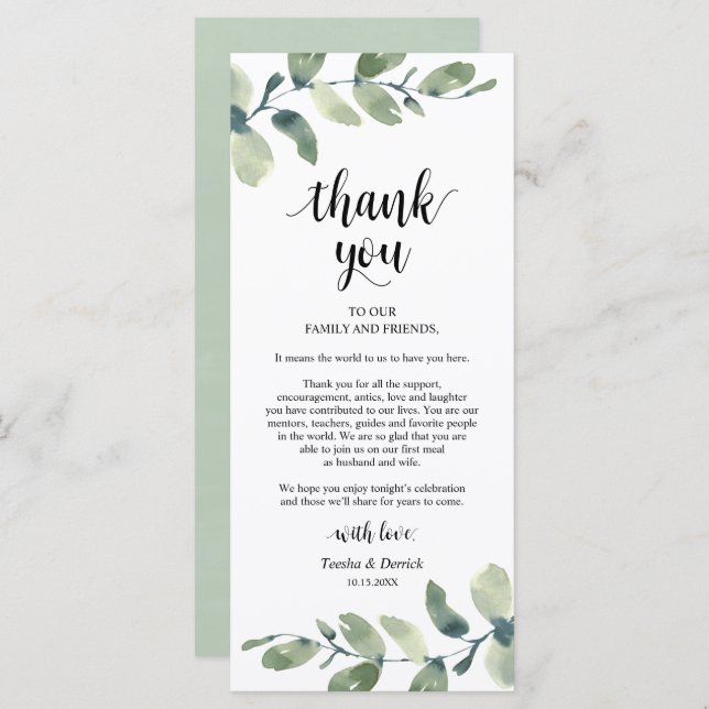 Greenery Eucalyptus Place Setting Thank You Card (Front/Back)
