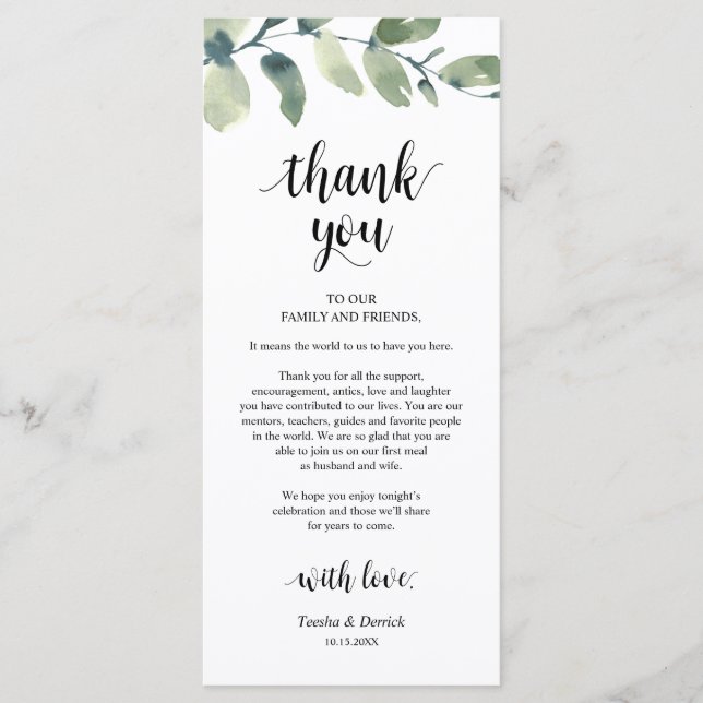 Greenery Eucalyptus Place Setting Thank You Card (Front)