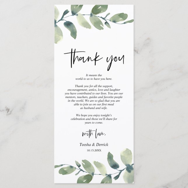 Greenery Eucalyptus Place Setting Thank You Card (Front)