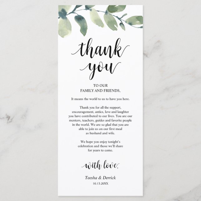 Greenery Eucalyptus Place Setting Thank You Card (Front)