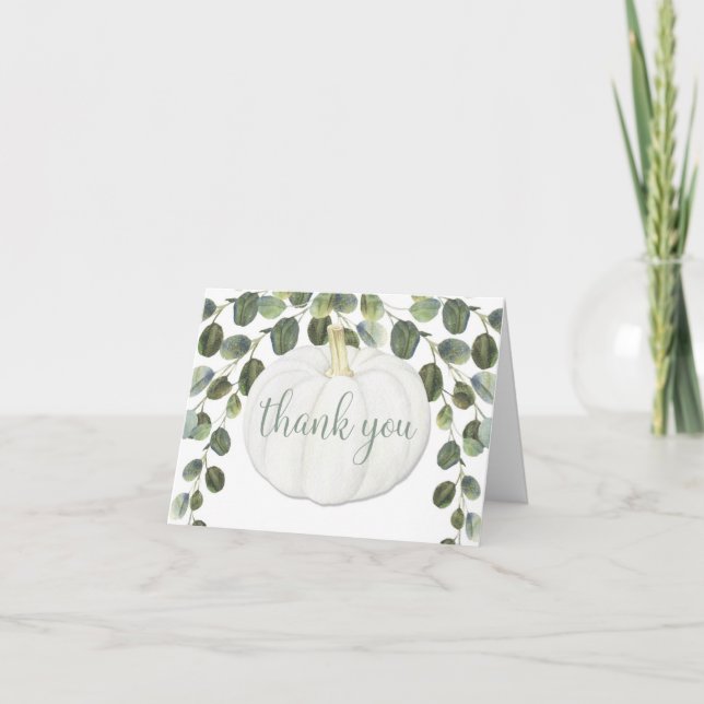 Greenery eucalyptus pumpkin fall thank you card (Front)