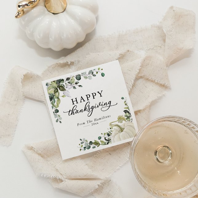 Greenery Eucalyptus Pumpkin Thanksgiving Dinner Napkin (Creator Uploaded)