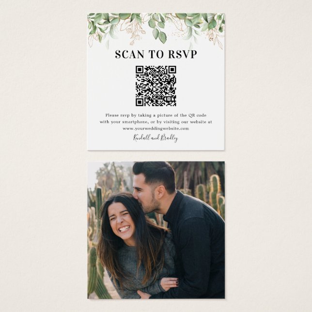 Greenery Eucalyptus QR Code Photo Wedding RSVP (Front & Back)
