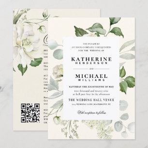 Greenery Eucalyptus Roses Ivory & Details Wedding Invitation