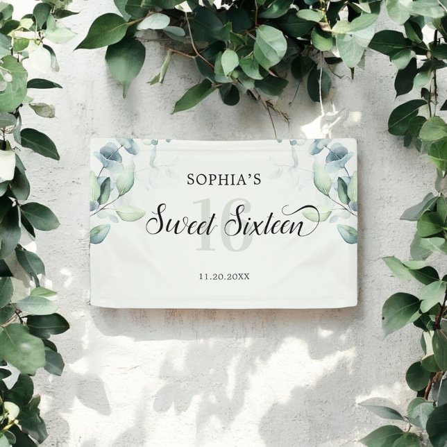 Greenery Eucalyptus Rustic Sweet 16 Banner (Creator Uploaded)
