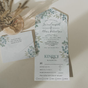 Greenery Eucalyptus Sage Green Watercolor Wedding All In One Invitation