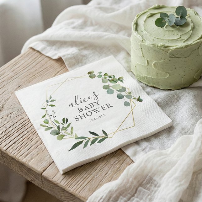 Greenery Eucalyptus Script Baby Shower Napkin (Creator Uploaded)