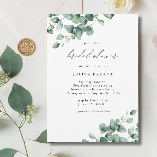  Greenery Eucalyptus  script bridal shower Invitation (Creator Uploaded)
