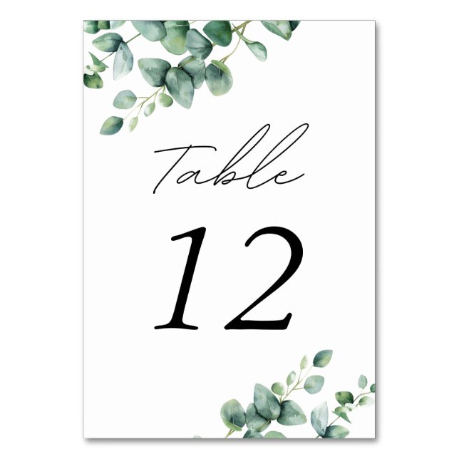 Greenery Eucalyptus script photo  Table Number (Front)