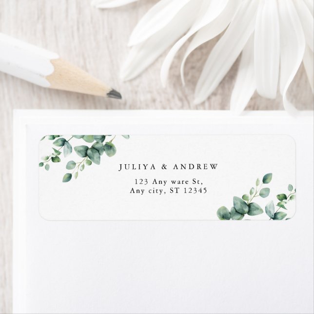 Greenery Eucalyptus script wedding address Return Address Label (Insitu)