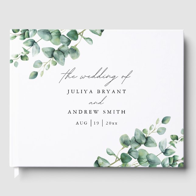 Greenery Eucalyptus script wedding Guest Book (Front)