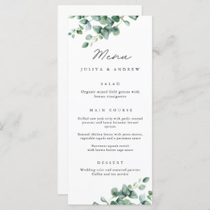 Greenery Eucalyptus script  Wedding Menu card 
