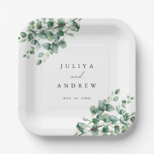 Greenery Eucalyptus script wedding  Paper Plate