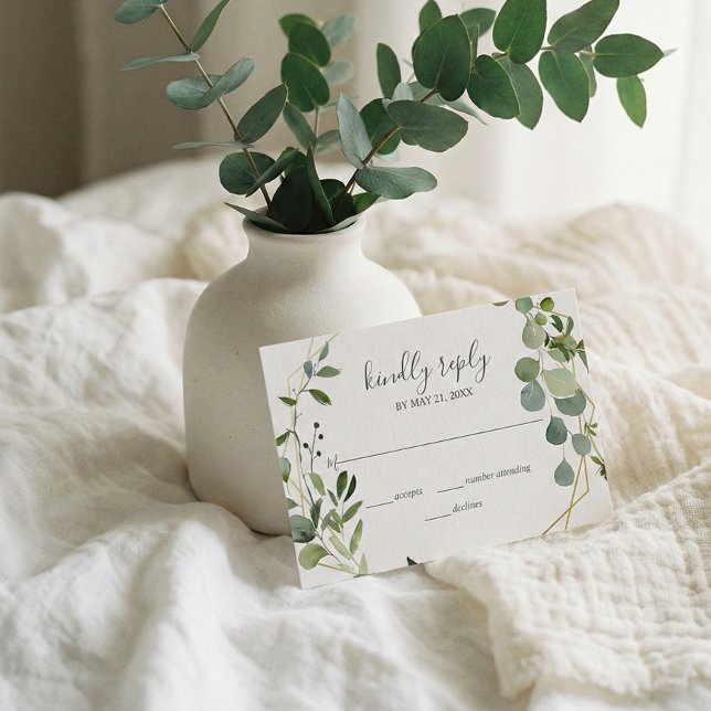 Greenery Eucalyptus Script Wedding RSVP Card (Creator Uploaded)