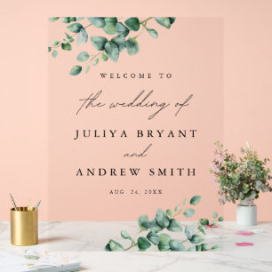 Greenery Eucalyptus script wedding welcome Acrylic Sign