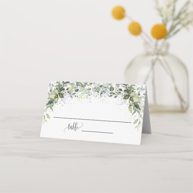 Greenery Eucalyptus Shower Wedding Seating Folded Place Card (Front)